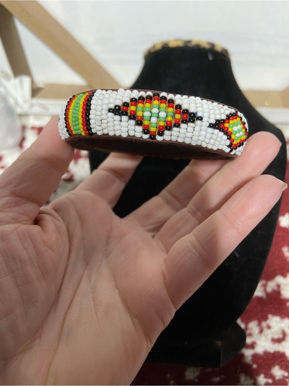 Native American Style White & Multicolor Seed Bead Bangle